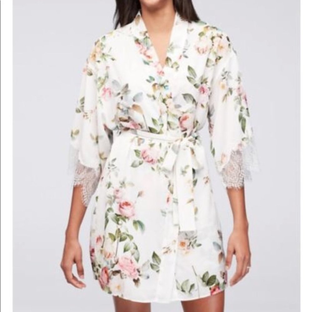 White lace and floral bridal robe